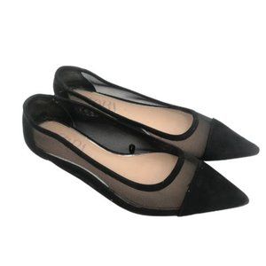 Zara Pointed Toe Faux Suede Mesh Flat Shoes Size 8 Black